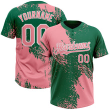 Load image into Gallery viewer, Custom Medium Pink Kelly Green-White 3D Pattern Abstract Brush Stroke Two-Button Unisex Softball Jersey