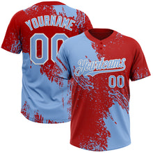 Load image into Gallery viewer, Custom Light Blue Red-White 3D Pattern Abstract Brush Stroke Two-Button Unisex Softball Jersey