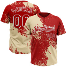 Load image into Gallery viewer, Custom Cream Red-White 3D Pattern Abstract Brush Stroke Two-Button Unisex Softball Jersey