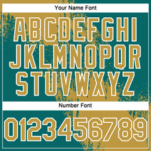 Load image into Gallery viewer, Custom Old Gold Teal-White 3D Pattern Abstract Brush Stroke Two-Button Unisex Softball Jersey