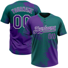 Load image into Gallery viewer, Custom Purple Teal-White 3D Pattern Abstract Brush Stroke Two-Button Unisex Softball Jersey