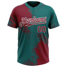 Load image into Gallery viewer, Custom Crimson Teal-White 3D Pattern Abstract Brush Stroke Two-Button Unisex Softball Jersey