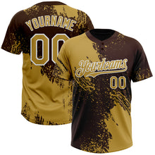 Load image into Gallery viewer, Custom Old Gold Brown-White 3D Pattern Abstract Brush Stroke Two-Button Unisex Softball Jersey