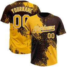 Load image into Gallery viewer, Custom Gold Brown-White 3D Pattern Abstract Brush Stroke Two-Button Unisex Softball Jersey