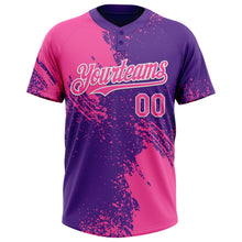 Load image into Gallery viewer, Custom Pink Purple-White 3D Pattern Abstract Brush Stroke Two-Button Unisex Softball Jersey