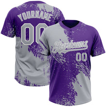 Load image into Gallery viewer, Custom Gray Purple-White 3D Pattern Abstract Brush Stroke Two-Button Unisex Softball Jersey