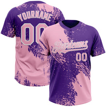 Load image into Gallery viewer, Custom Light Pink Purple-White 3D Pattern Abstract Brush Stroke Two-Button Unisex Softball Jersey