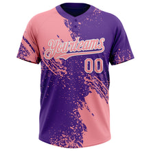 Load image into Gallery viewer, Custom Medium Pink Purple-White 3D Pattern Abstract Brush Stroke Two-Button Unisex Softball Jersey