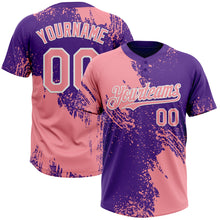 Load image into Gallery viewer, Custom Medium Pink Purple-White 3D Pattern Abstract Brush Stroke Two-Button Unisex Softball Jersey
