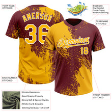 Load image into Gallery viewer, Custom Gold Burgundy-White 3D Pattern Abstract Brush Stroke Two-Button Unisex Softball Jersey