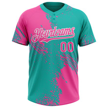 Load image into Gallery viewer, Custom Pink Aqua-White 3D Pattern Abstract Brush Stroke Two-Button Unisex Softball Jersey