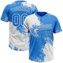 Load image into Gallery viewer, Custom White Electric Blue 3D Pattern Abstract Brush Stroke Two-Button Unisex Softball Jersey