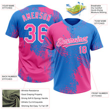 Load image into Gallery viewer, Custom Pink Electric Blue-White 3D Pattern Abstract Brush Stroke Two-Button Unisex Softball Jersey