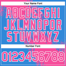 Load image into Gallery viewer, Custom Pink Electric Blue-White 3D Pattern Abstract Brush Stroke Two-Button Unisex Softball Jersey