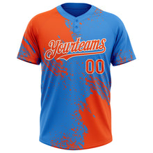 Load image into Gallery viewer, Custom Orange Electric Blue-White 3D Pattern Abstract Brush Stroke Two-Button Unisex Softball Jersey