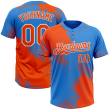 Load image into Gallery viewer, Custom Orange Electric Blue-White 3D Pattern Abstract Brush Stroke Two-Button Unisex Softball Jersey