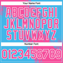 Load image into Gallery viewer, Custom Pink Sky Blue-White 3D Pattern Abstract Brush Stroke Two-Button Unisex Softball Jersey