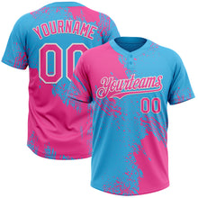 Load image into Gallery viewer, Custom Pink Sky Blue-White 3D Pattern Abstract Brush Stroke Two-Button Unisex Softball Jersey