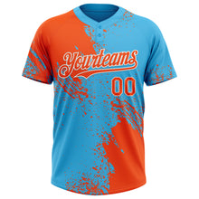 Load image into Gallery viewer, Custom Orange Sky Blue-White 3D Pattern Abstract Brush Stroke Two-Button Unisex Softball Jersey