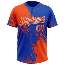 Load image into Gallery viewer, Custom Orange Thunder Blue-White 3D Pattern Abstract Brush Stroke Two-Button Unisex Softball Jersey
