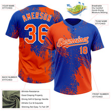 Load image into Gallery viewer, Custom Orange Thunder Blue-White 3D Pattern Abstract Brush Stroke Two-Button Unisex Softball Jersey