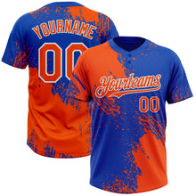 Load image into Gallery viewer, Custom Orange Thunder Blue-White 3D Pattern Abstract Brush Stroke Two-Button Unisex Softball Jersey