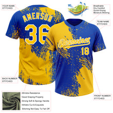 Load image into Gallery viewer, Custom Yellow Thunder Blue-White 3D Pattern Abstract Brush Stroke Two-Button Unisex Softball Jersey