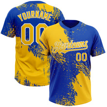 Load image into Gallery viewer, Custom Yellow Thunder Blue-White 3D Pattern Abstract Brush Stroke Two-Button Unisex Softball Jersey