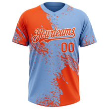 Load image into Gallery viewer, Custom Orange Light Blue-White 3D Pattern Abstract Brush Stroke Two-Button Unisex Softball Jersey