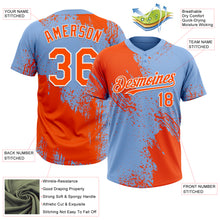 Load image into Gallery viewer, Custom Orange Light Blue-White 3D Pattern Abstract Brush Stroke Two-Button Unisex Softball Jersey