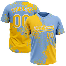 Load image into Gallery viewer, Custom Yellow Light Blue-White 3D Pattern Abstract Brush Stroke Two-Button Unisex Softball Jersey