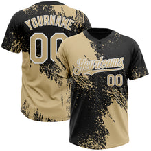 Load image into Gallery viewer, Custom Vegas Gold Black-White 3D Pattern Abstract Brush Stroke Two-Button Unisex Softball Jersey