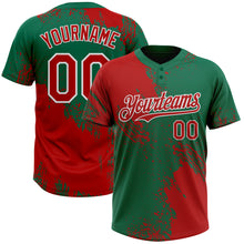 Load image into Gallery viewer, Custom Red Kelly Green-White 3D Pattern Abstract Brush Stroke Two-Button Unisex Softball Jersey