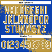 Load image into Gallery viewer, Custom Old Gold Thunder Blue-White 3D Pattern Abstract Brush Stroke Two-Button Unisex Softball Jersey