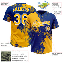 Load image into Gallery viewer, Custom Gold Royal-White 3D Pattern Abstract Brush Stroke Two-Button Unisex Softball Jersey
