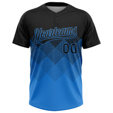 Load image into Gallery viewer, Custom Black Electric Blue 3D Gradient Square Shape Two-Button Unisex Softball Jersey