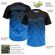 Load image into Gallery viewer, Custom Black Electric Blue 3D Gradient Square Shape Two-Button Unisex Softball Jersey
