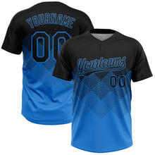 Load image into Gallery viewer, Custom Black Electric Blue 3D Gradient Square Shape Two-Button Unisex Softball Jersey