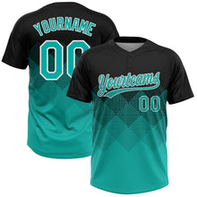 Load image into Gallery viewer, Custom Black Aqua-White 3D Gradient Square Shape Two-Button Unisex Softball Jersey