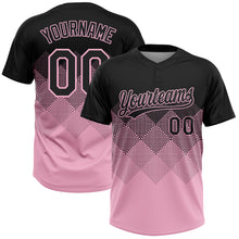 Load image into Gallery viewer, Custom Black Light Pink 3D Gradient Square Shape Two-Button Unisex Softball Jersey