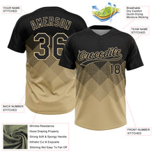 Load image into Gallery viewer, Custom Black Vegas Gold 3D Gradient Square Shape Two-Button Unisex Softball Jersey