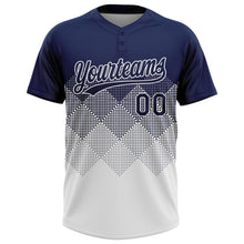Load image into Gallery viewer, Custom Navy White 3D Gradient Square Shape Two-Button Unisex Softball Jersey
