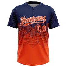 Load image into Gallery viewer, Custom Navy Orange-White 3D Gradient Square Shape Two-Button Unisex Softball Jersey