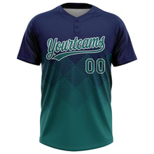 Load image into Gallery viewer, Custom Navy Teal-White 3D Gradient Square Shape Two-Button Unisex Softball Jersey