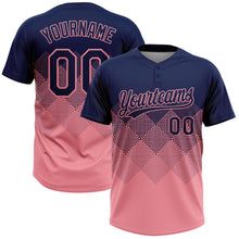 Load image into Gallery viewer, Custom Navy Medium Pink 3D Gradient Square Shape Two-Button Unisex Softball Jersey