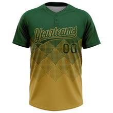 Load image into Gallery viewer, Custom Green Old Gold 3D Gradient Square Shape Two-Button Unisex Softball Jersey