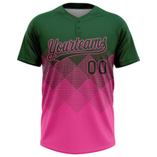 Load image into Gallery viewer, Custom Green Pink 3D Gradient Square Shape Two-Button Unisex Softball Jersey