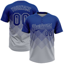 Load image into Gallery viewer, Custom Royal Gray 3D Gradient Square Shape Two-Button Unisex Softball Jersey