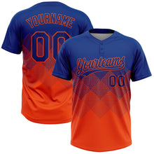 Load image into Gallery viewer, Custom Royal Orange 3D Gradient Square Shape Two-Button Unisex Softball Jersey