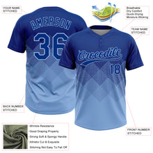 Load image into Gallery viewer, Custom Royal Light Blue 3D Gradient Square Shape Two-Button Unisex Softball Jersey